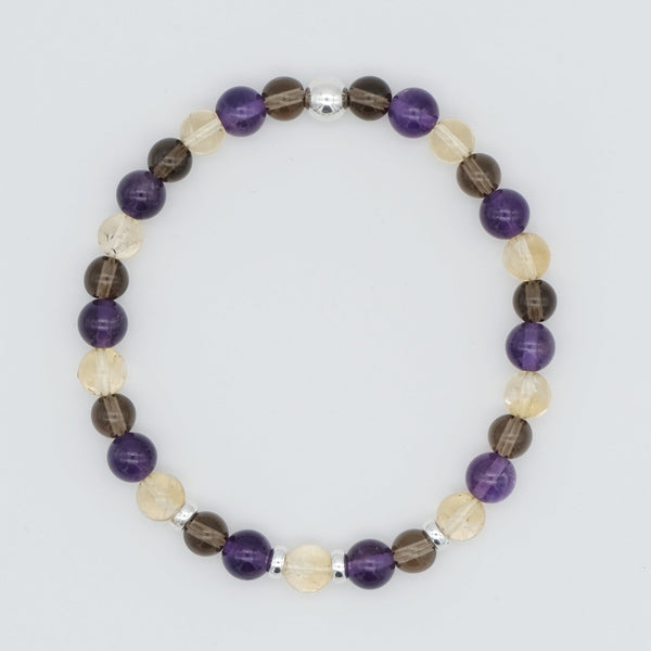 6MM AMETHYST, CITRINE & SMOKY QUARTZ ENERGY GEMSTONE BRACELET