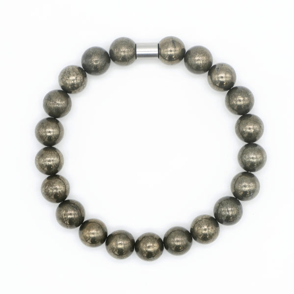 pyrite gemstone bracelet with stainless steel column bead