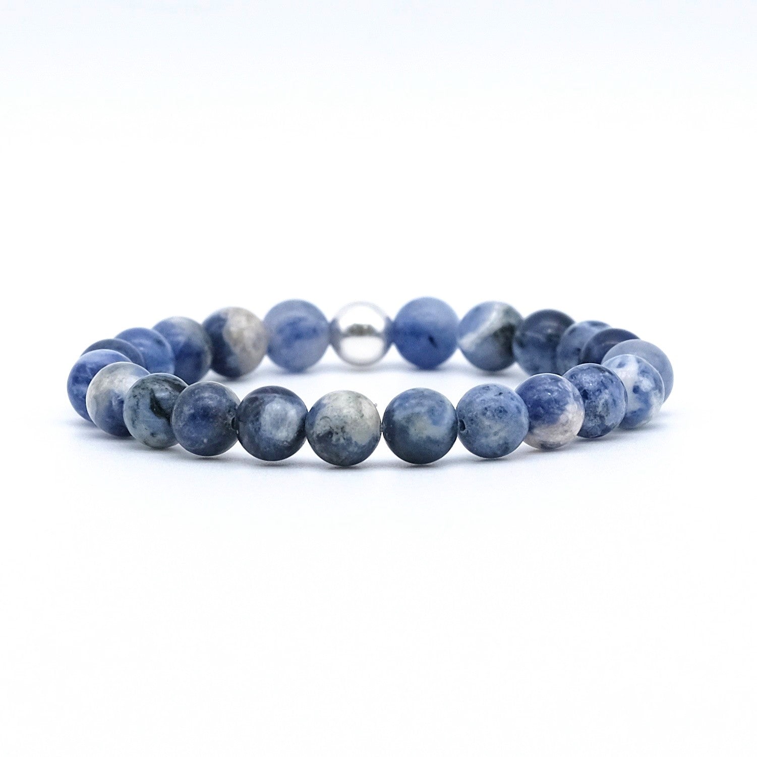 Sodalite gemstone bracelet with silver bead accessory