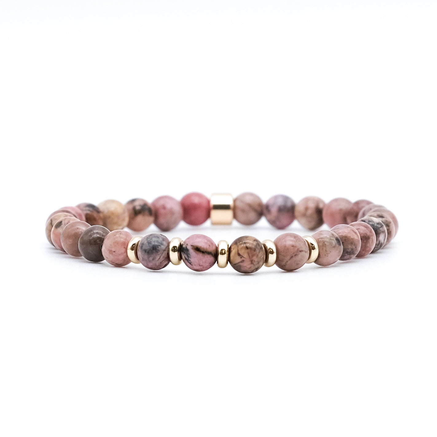 6mm Rhodonite gemstone bracelet with 18ct gold plated accessories