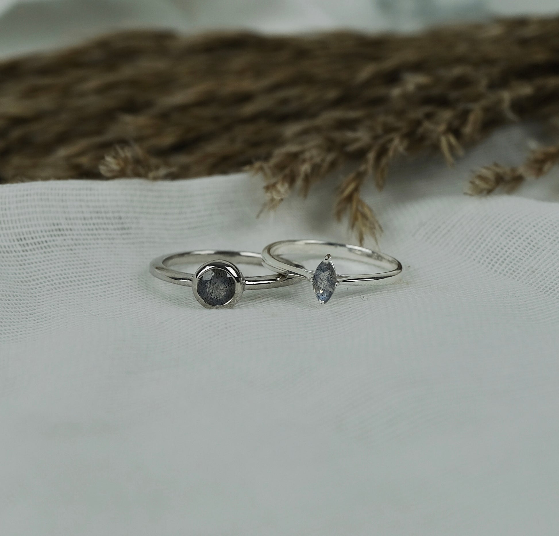 Two labradorite gemstone rings