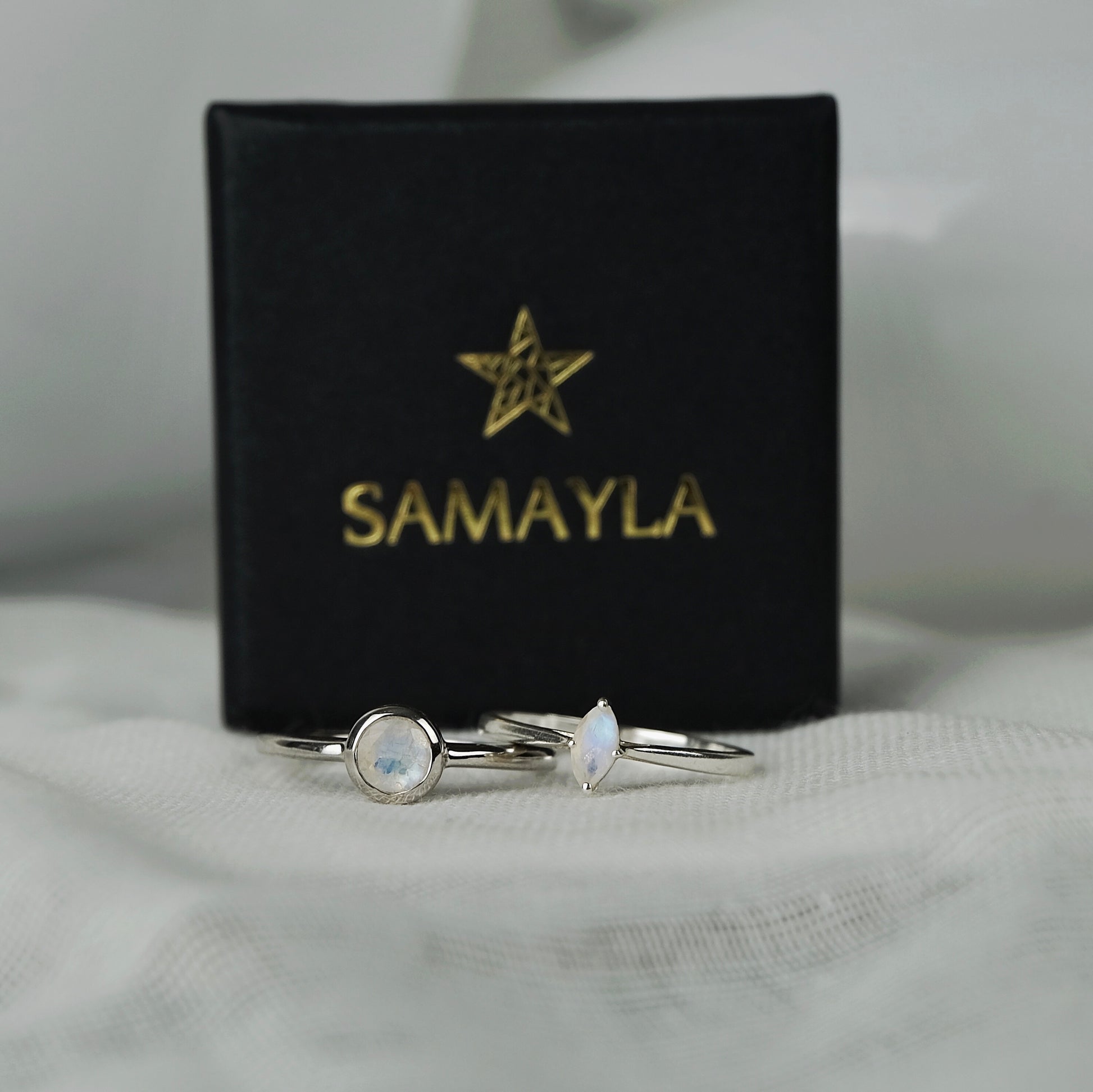 Two moonstone gemstone rings